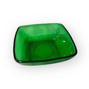 3 Vintage Square VERECO France Forest Green Emerald Glass Snack Bowls